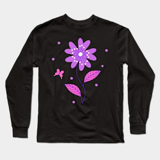 Purple Floral Design with butterfly Long Sleeve T-Shirt